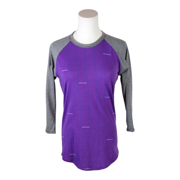 LuLaRoe XXS Raglan Long Sleeve Top Purple Gray Striped Stretch Tee - Picture 1 of 7